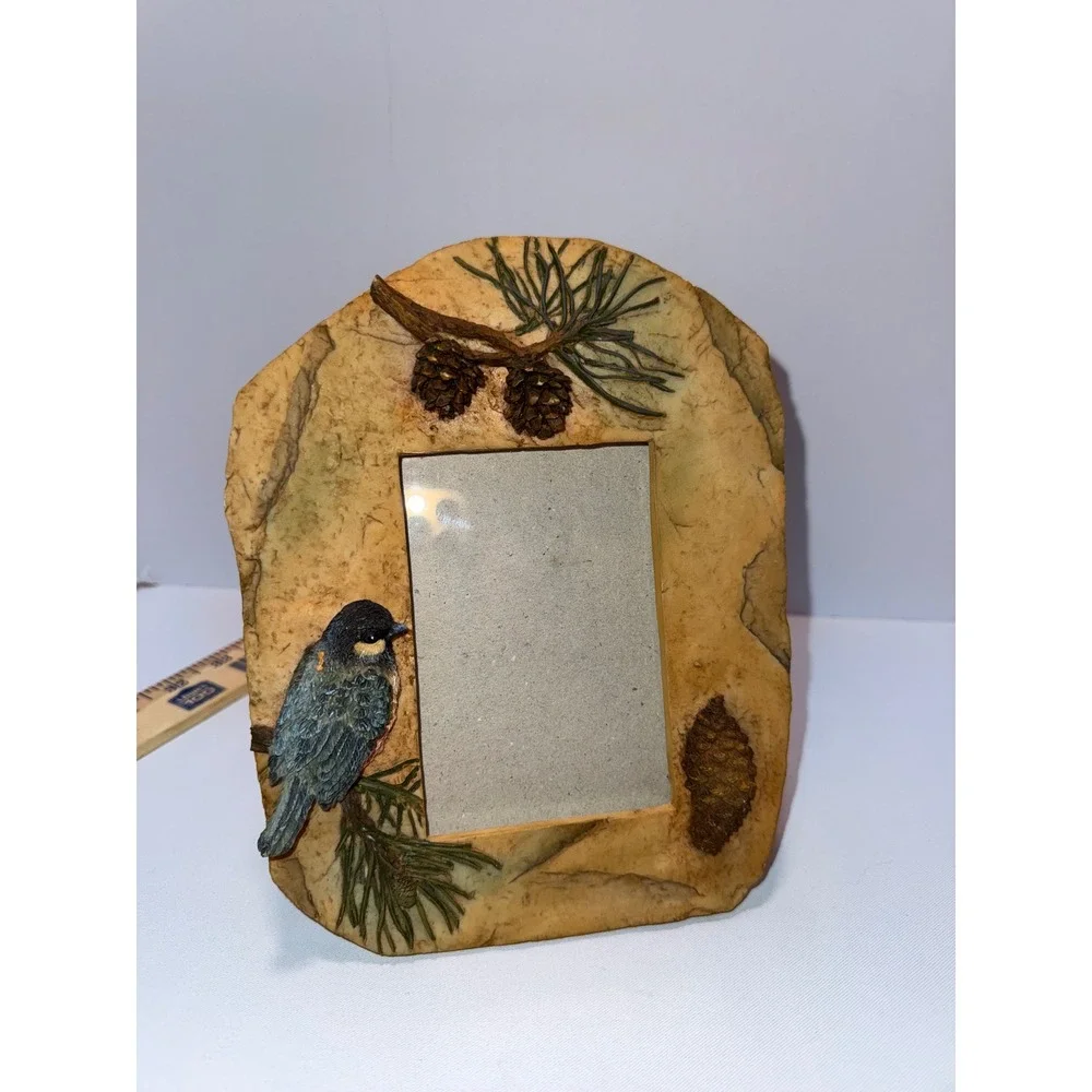 Rustic Resin Bird Pinecone Picture Frame Nature Woodland Cabin Decor 3x5